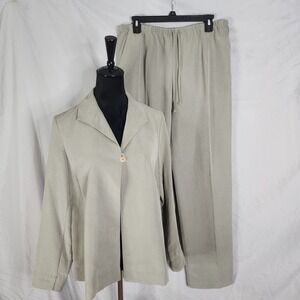 New Vintage! SIGRID OLSEN Sport Size 8/L Hazy Olive 2pc Pants Jacket Set Pockets